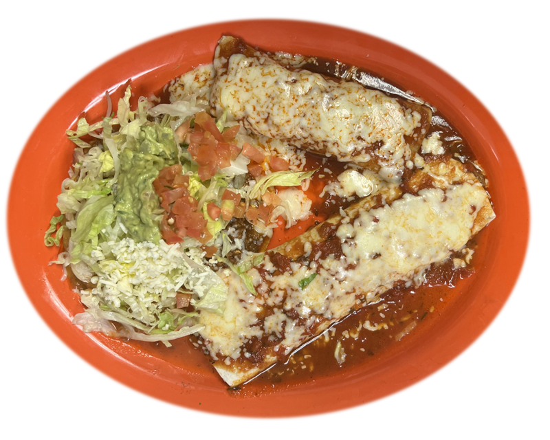 enchiladas on plate with salad